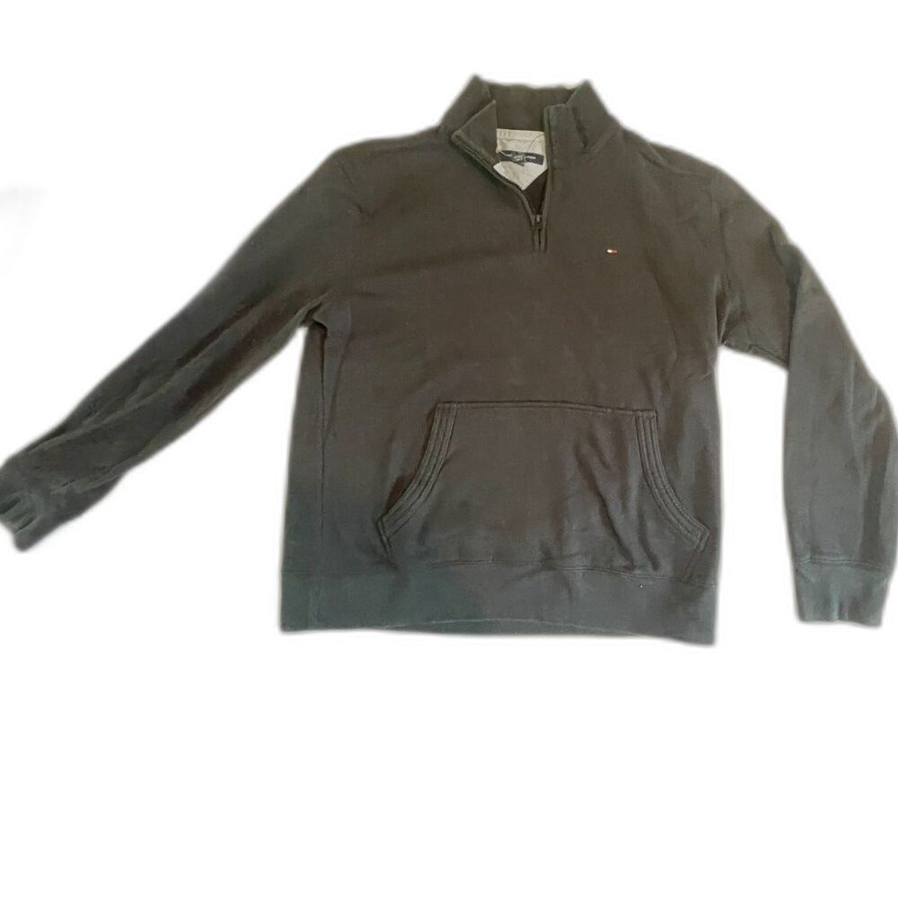 Tommy Hilfiger Men's Regular Fit Solid Knit Quarter Zip Sweater Black Size L